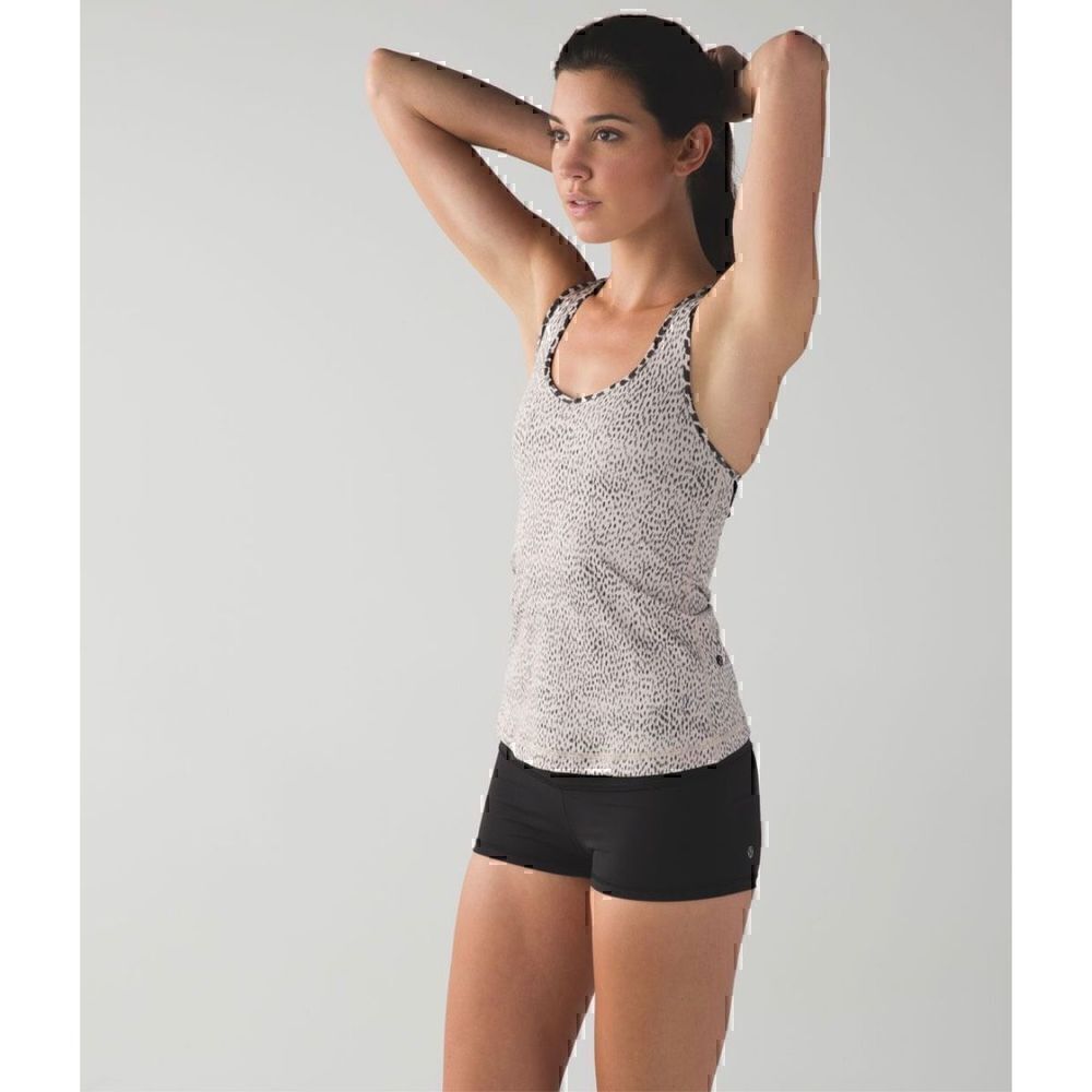 Lululemon Dance to Yoga Tank Top Size 4 Tan Beige Black Mesh Athletic